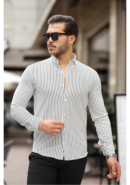 Çizgili Düğme Kapamalı Slimfit Gömlek fiyatları