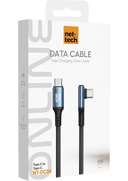 NT-DC38 60W Plastik 100 cm Type-C To Type-C Şarj ve Data Kablosu