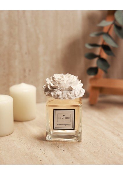 200 cc Beyaz Seramik Şakayık Taşlı No5 Oda Kokusu-Amber Kokusu