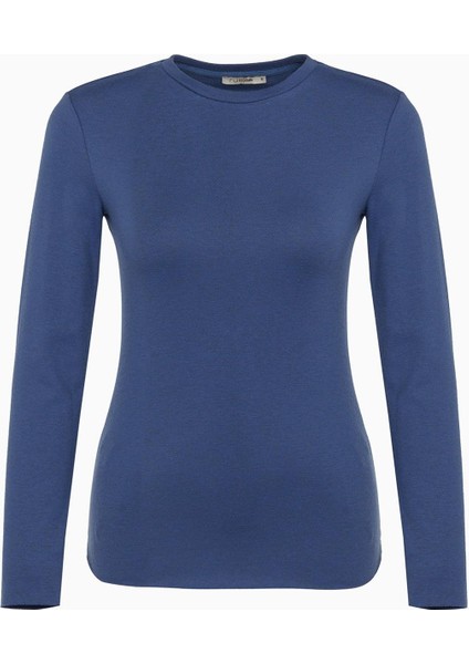 Uzun Kollu Basic Indigo Bluz