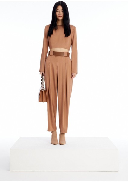 Uzun Kollu Camel Crop Bluz