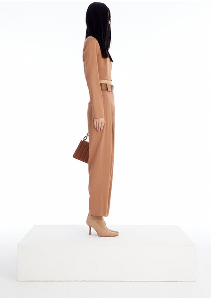 Uzun Kollu Camel Crop Bluz