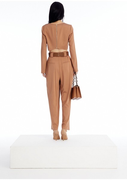 Uzun Kollu Camel Crop Bluz