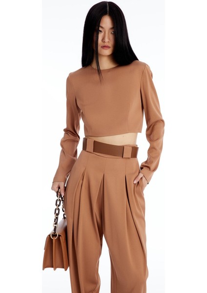Uzun Kollu Camel Crop Bluz