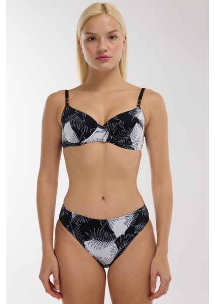 40218 Siyah Yaprak Desenli Toparlayıcı Bikini Takımı