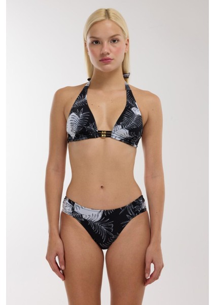 40699 Siyah Yaprak Desenli Bikini Takımı