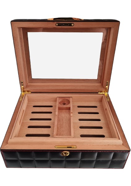 Deri Camlı Humidor Puro Kutusu Siyah 50s fırsatları