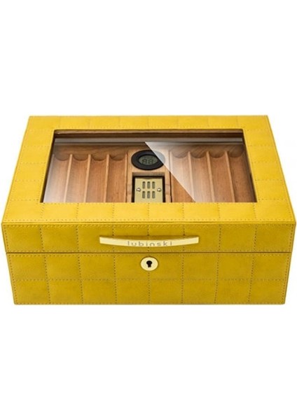 Deri Camlı Humidor Puro Kutusu Sarı 50S