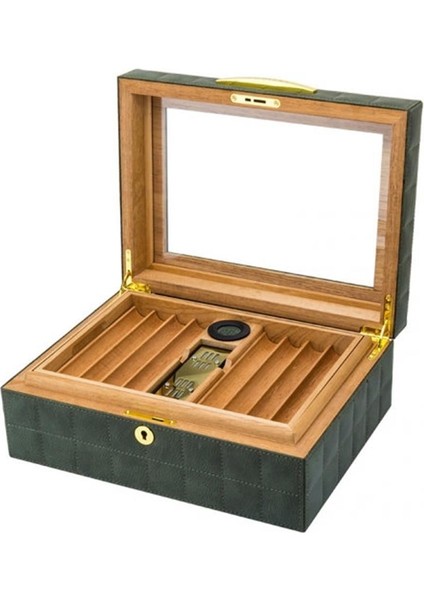 Deri Camlı Humidor Puro Kutusu Sarı 50S