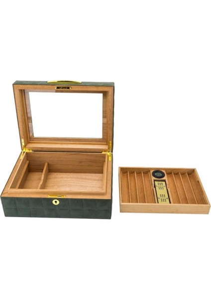 Deri Camlı Humidor Puro Kutusu Sarı 50S