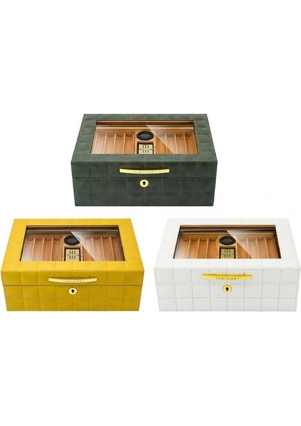 Deri Camlı Humidor Puro Kutusu Sarı 50S