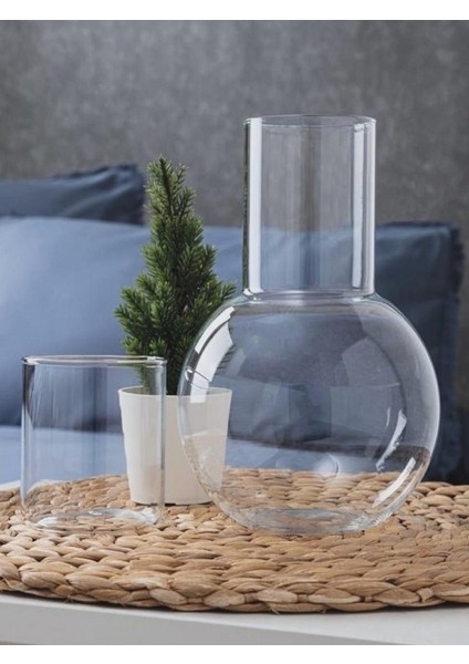 Başucu Sürahisi & Bardak Karaf Set Borasilikat Cam 1 Litre