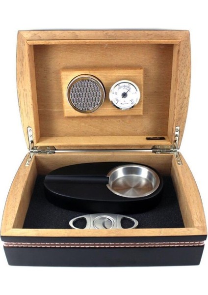 Cedar Alman Şeritli Humidor Puro Kutusu ve Aksesuar Seti Siyah fiyatları