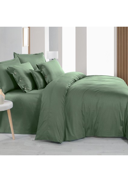 Monochrome Forest Green %100 Pamuk Saten ''300 Tc" Nevresim Takımı Tk V15