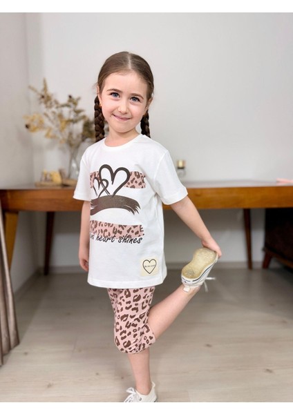 Kalp Leoper Desen Kapri Kız Takım