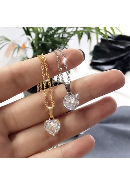 45CM Tarzı N04934G-5 Kadınlar Için Kalp Kolye Paslanmaz Çelik Altın Kaplama Zincir Zirkon Kalp Kolye Gerdanlık Kolye Düğün Boho Takı Hediye Femme (Yurt Dışından) fiyatları