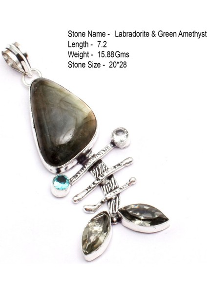 P26963 Hakiki Sodalite Aytaşı Gül Kuvars Dentrit Opal Labradorit Zümrüt Kolye Gümüş Kaplama Bakır Üzeri (Yurt Dışından)