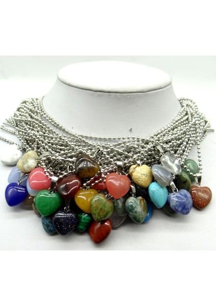 No.19 Doğal Taş Kuvars Kristal Kaplan Gözü Turquoises Opal Takılar Kalp Şeklinde Kolye Diy Takı Yapımı Için Erkek Kadın Kolye (Yurt Dışından) modelleri