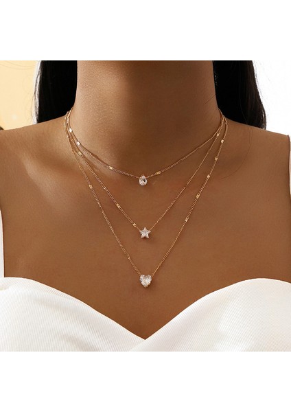 No.15 Boyutu Kristal Zirkon Kalp Yıldız Charm Katmanlı Kolye Kolye Seti Kadınlar Için Charms Moda Kare Rhinestone Kadın Vintage Takı (Yurt Dışından) fiyatları
