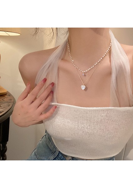 No.16 Boyutu Y2K Moda Şeftali Kalp Su Damlası Kolye Kolye Kadın Siyah Kristal Egirl Tatlı Serin Klavikula Zinciri Estetik Takı (Yurt Dışından)