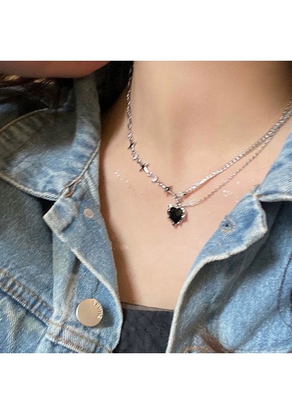 No.16 Boyutu Y2K Moda Şeftali Kalp Su Damlası Kolye Kolye Kadın Siyah Kristal Egirl Tatlı Serin Klavikula Zinciri Estetik Takı (Yurt Dışından) indirimleri