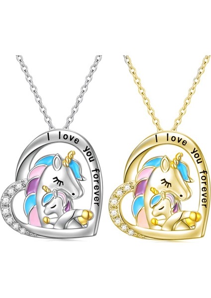 NW505 Moda Kalp Anne Çocuk Unicorn Kolye Hayvan Figürlü Mücevherat Altın Kaplama Kolye Kolye Kadınlar Için Doğum Günü Yıldönümü Hediyesi (Yurt Dışından) modelleri