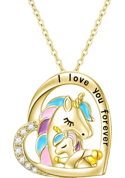 NW505 Moda Kalp Anne Çocuk Unicorn Kolye Hayvan Figürlü Mücevherat Altın Kaplama Kolye Kolye Kadınlar Için Doğum Günü Yıldönümü Hediyesi (Yurt Dışından) fırsatları