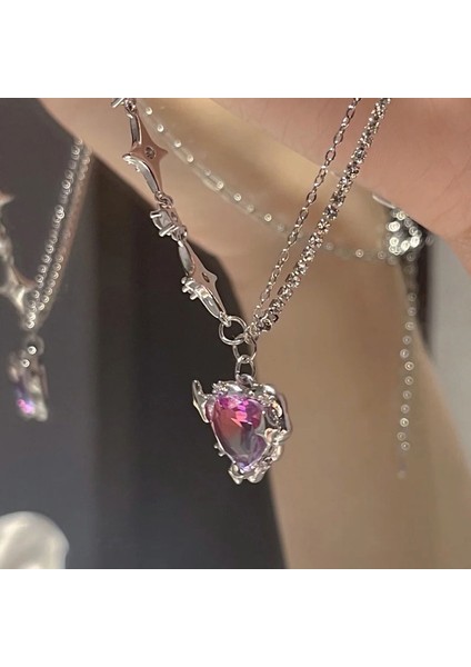 No.2 Boyutu Y2K Mor Kristal Kalp Kolye Kolye Kadın Işık Lüks Egirl Punk Grunge Klavikula Zinciri Moda Takı Parti Hediyeleri (Yurt Dışından) fiyatları