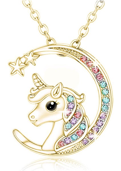 NW579-ALTIN Moda Kalp Anne Çocuk Unicorn Kolye Hayvan Figürlü Mücevherat Altın Kaplama Kolye Kolye Kadınlar Için Doğum Günü Yıldönümü Hediyesi (Yurt Dışından)