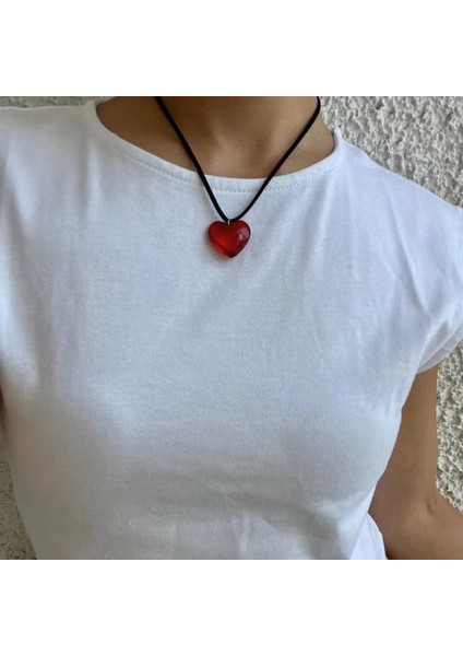 Pembe Yeni Moda Cam Kristal Aşk Kalp Kolye Kolye Kadınlar Için Sıcak Kızlar Harajuku Kore Kolye Tatlı Serin Y2K Takı 2023 (Yurt Dışından)