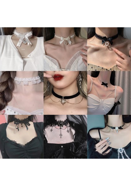 No.20 Boyutu Kadın Gotik Dantel Gerdanlık Kolye Retro Beyaz Kadife Klavikula Zinciri Punk Yaka Gerdanlık Steampunk Parti Cadılar Bayramı Takı Hediye (Yurt Dışından) fiyatları