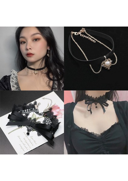 No.20 Boyutu Kadın Gotik Dantel Gerdanlık Kolye Retro Beyaz Kadife Klavikula Zinciri Punk Yaka Gerdanlık Steampunk Parti Cadılar Bayramı Takı Hediye (Yurt Dışından) modelleri