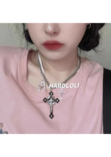 Siyah Punk Gökkuşağı Kafatası Çapraz Kolye Kore Moda Estetik Benzersiz Kolye Kolye Kadın Serin Egirl Takı Zincir Y2K Takı (Yurt Dışından) fırsatları