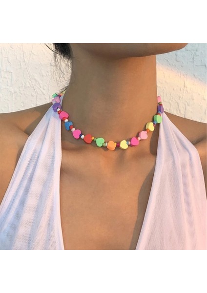 NES-0071-3 Yeni Boho Gerdanlık Basit Vintage Kırmızı Kalp Şekli Kolye Kadınlar Için Moda Yaka Ldyllic Yeşil Boncuk Takı Parti Hediye (Yurt Dışından) modelleri