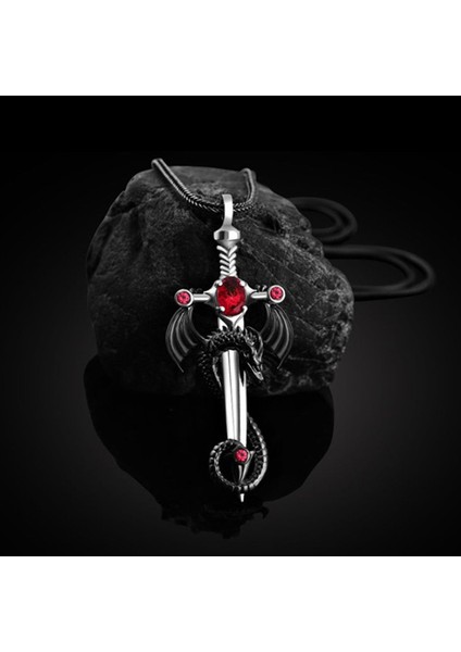 Kırmızı Moda Ejderha Kolye Erkekler Için Charm Unisex Gümüş Tabak Kılıç Kolye Kişilik Savaşçı Kılıç Takı Aksesuar Hediye Erkekler Için (Yurt Dışından)