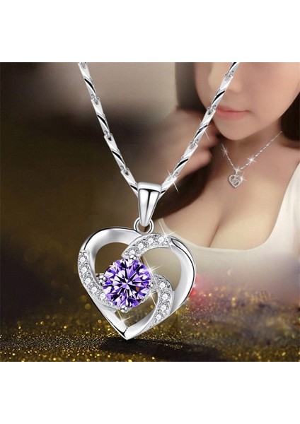 Mor Moda Aşk Kolye Zirkon Kalp Kristal Kolye Kolye Kadınlar Için Düğün Nişan Takı Ziyafet Yıldönümü Hediyesi (Yurt Dışından)