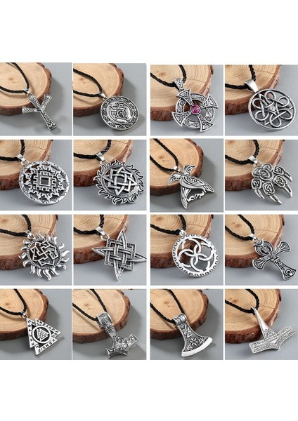 Pembe Viking Valknut Kolye Erkek Kolye Yuvarlak Pagan Dini Adam Slav Moda Kadın Steampunk Takı Tibet Kolye Muska (Yurt Dışından)