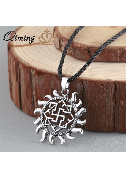 Pembe Viking Valknut Kolye Erkek Kolye Yuvarlak Pagan Dini Adam Slav Moda Kadın Steampunk Takı Tibet Kolye Muska (Yurt Dışından)