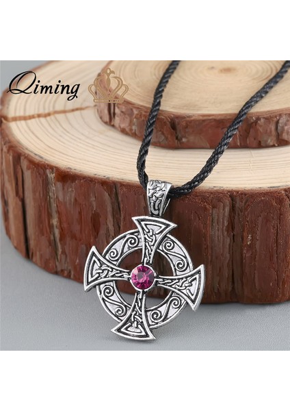 Pembe Viking Valknut Kolye Erkek Kolye Yuvarlak Pagan Dini Adam Slav Moda Kadın Steampunk Takı Tibet Kolye Muska (Yurt Dışından)