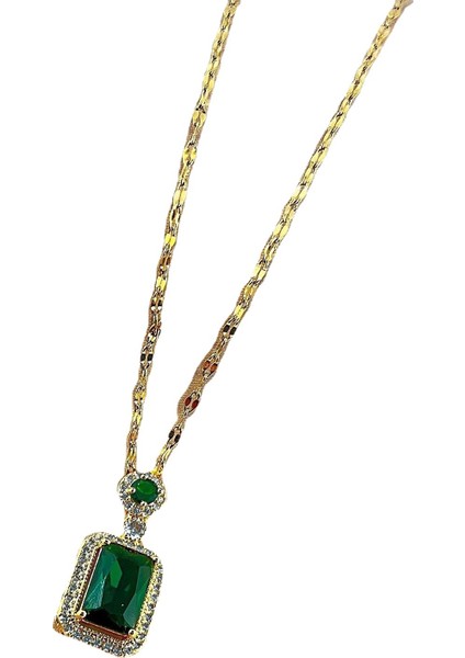 X0004-BL Zümrüt Kolye Kadın Zirkon Kristal Kolye Kadın Retro Moda Yönlü Mizaç Takı Kolye Kadın (Yurt Dışından)
