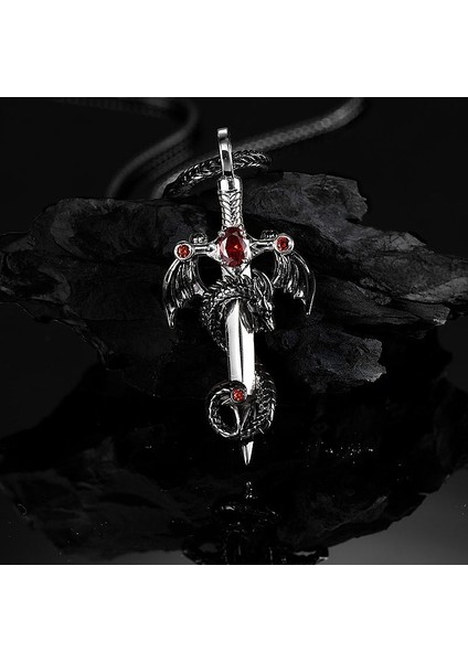 Kırmızı Moda Ejderha Kolye Erkekler Için Charm Unisex Gümüş Tabak Kılıç Kolye Kişilik Savaşçı Kılıç Takı Aksesuar Hediye Erkekler Için (Yurt Dışından)