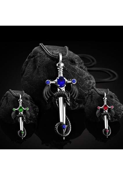 Kırmızı Moda Ejderha Kolye Erkekler Için Charm Unisex Gümüş Tabak Kılıç Kolye Kişilik Savaşçı Kılıç Takı Aksesuar Hediye Erkekler Için (Yurt Dışından)