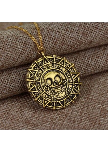 AL4544-GÜMÜŞ Film Aksesuarları Karayip Akg Korsanları Aztek Altın Renk Sikke Kolye Retro Kafatası Kolye Punk Hip Hop Kolye (Yurt Dışından) fiyatları