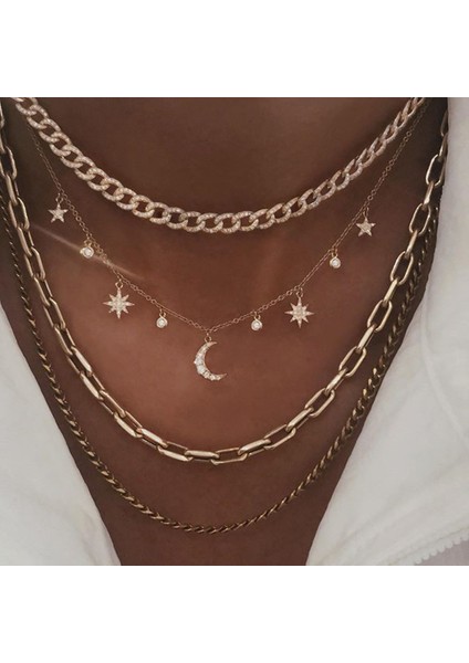 NE-0449-22 Bohemian Çok Katmanlı Ay Yıldız Kolye Kadınlar Için Altın Renk Vintage Kolye Kolye Geometri Chokers Takı Hediye (Yurt Dışından) modelleri