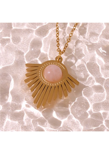 S Beden Pembe Doğal Taş Kolye Altın Renk Hollow Çiçek Düzensiz Su Damlası Geometrik Paslanmaz Çelik Kolye Kolye Takı (Yurt Dışından)