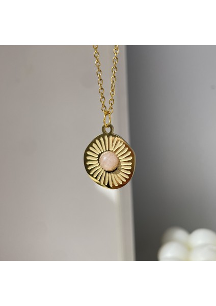 S Beden Pembe Doğal Taş Kolye Altın Renk Hollow Çiçek Düzensiz Su Damlası Geometrik Paslanmaz Çelik Kolye Kolye Takı (Yurt Dışından) fırsatları