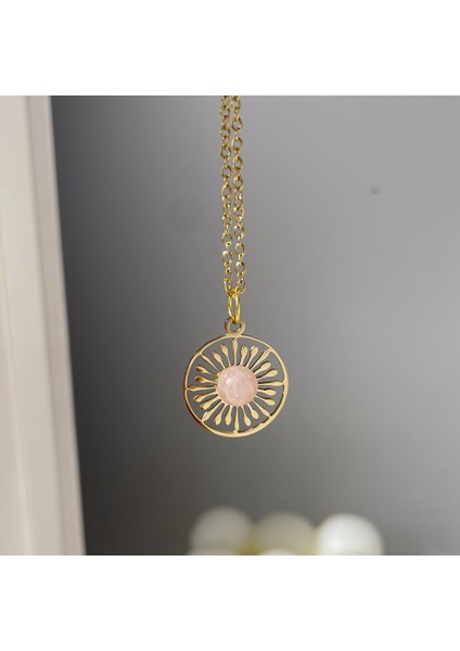 S Beden Pembe Doğal Taş Kolye Altın Renk Hollow Çiçek Düzensiz Su Damlası Geometrik Paslanmaz Çelik Kolye Kolye Takı (Yurt Dışından) indirimleri