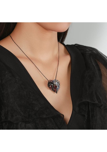 N101518 Klasik Benzersiz Iki Ton Kalp Kafatası Zincir Kolye Erkek Gotik Kaya Hip Hop Harajuku Çift Genç Kız Erkek Takı Kolye (Yurt Dışından) modelleri