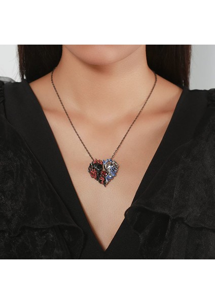 N101518 Klasik Benzersiz Iki Ton Kalp Kafatası Zincir Kolye Erkek Gotik Kaya Hip Hop Harajuku Çift Genç Kız Erkek Takı Kolye (Yurt Dışından) fırsatları