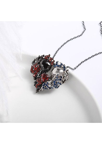 N101518 Klasik Benzersiz Iki Ton Kalp Kafatası Zincir Kolye Erkek Gotik Kaya Hip Hop Harajuku Çift Genç Kız Erkek Takı Kolye (Yurt Dışından) indirimleri